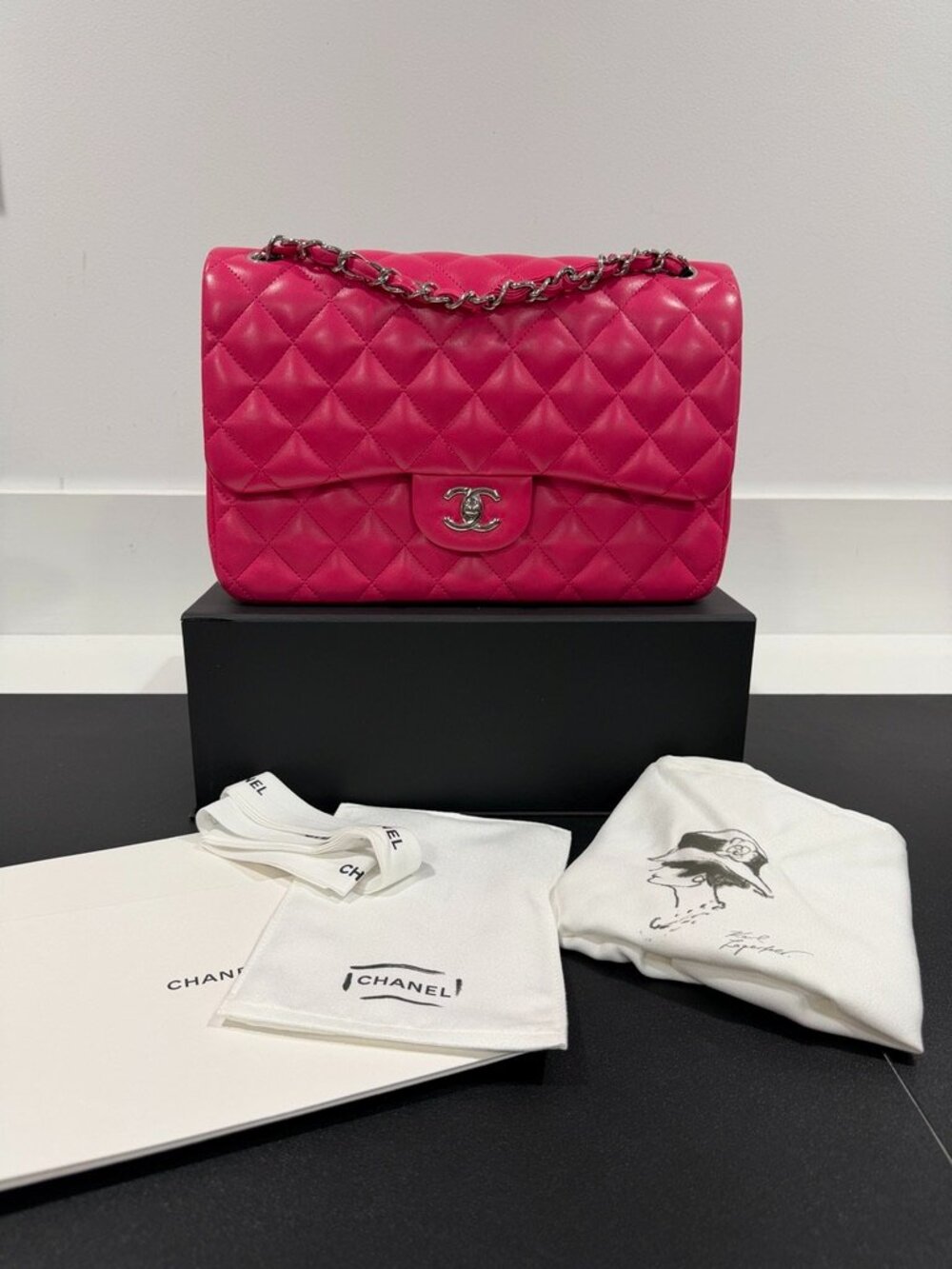Chanel Classic Flap Hot Pink Quilted Leather Silver Hardware Shoulder Bag (JB